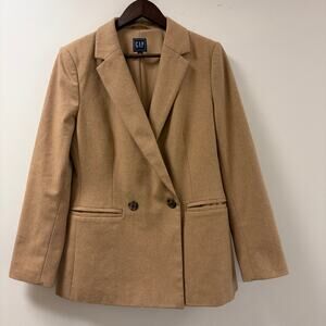 GAP Wool Blend Camel Tan Double-Breasted Blazer Business Casual Classic Size 10